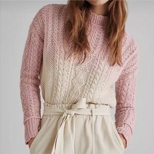 Anthropologie Pink White Ombre Dip Dye Knit Sweater Women's Size Small